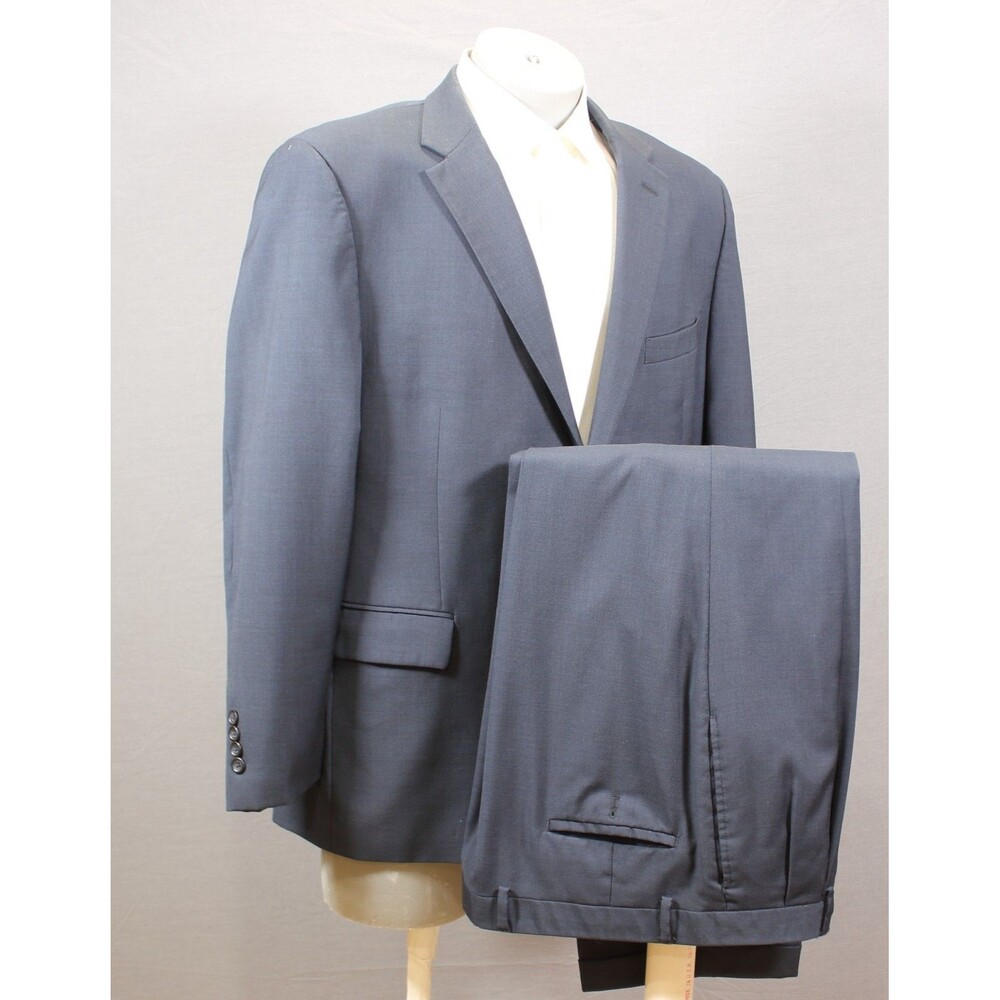 Pronto Uomo Platinum 2 Piece Suit Mens Blue Wool 2 Btn 46R Pleated Fronts 39" W